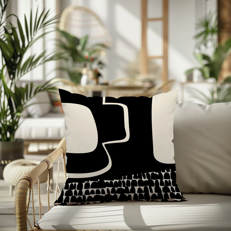 Coussin carré intérieur / extérieur pia, H 17 po x l 17 po, Black/Off-White