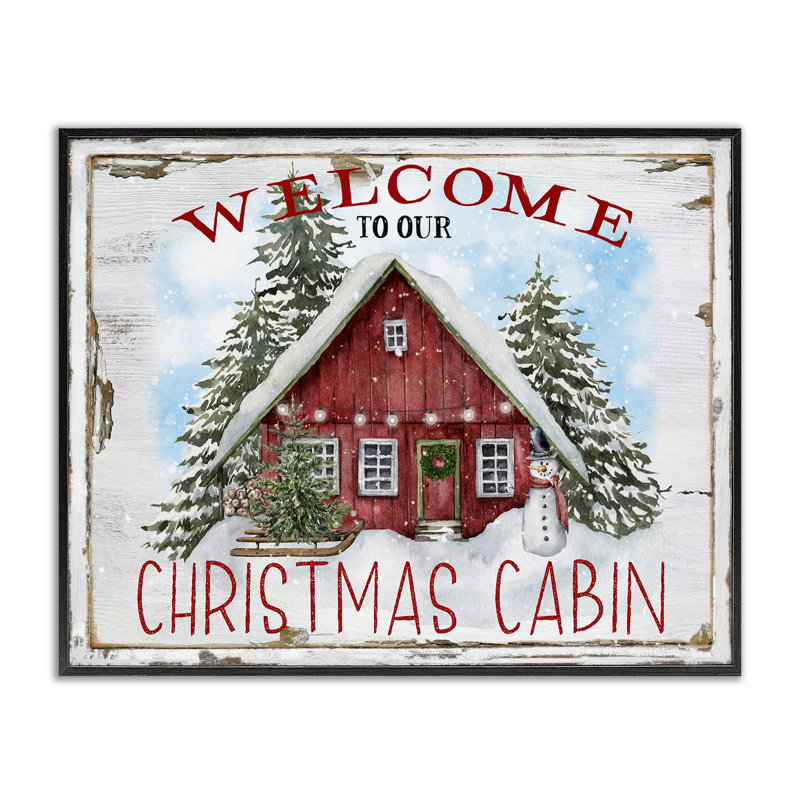 «Christmas Cabin Welcome», estampe numérique par Creatif Belle, Giclée encadrée noir minuit, H 16 po x l 20 po