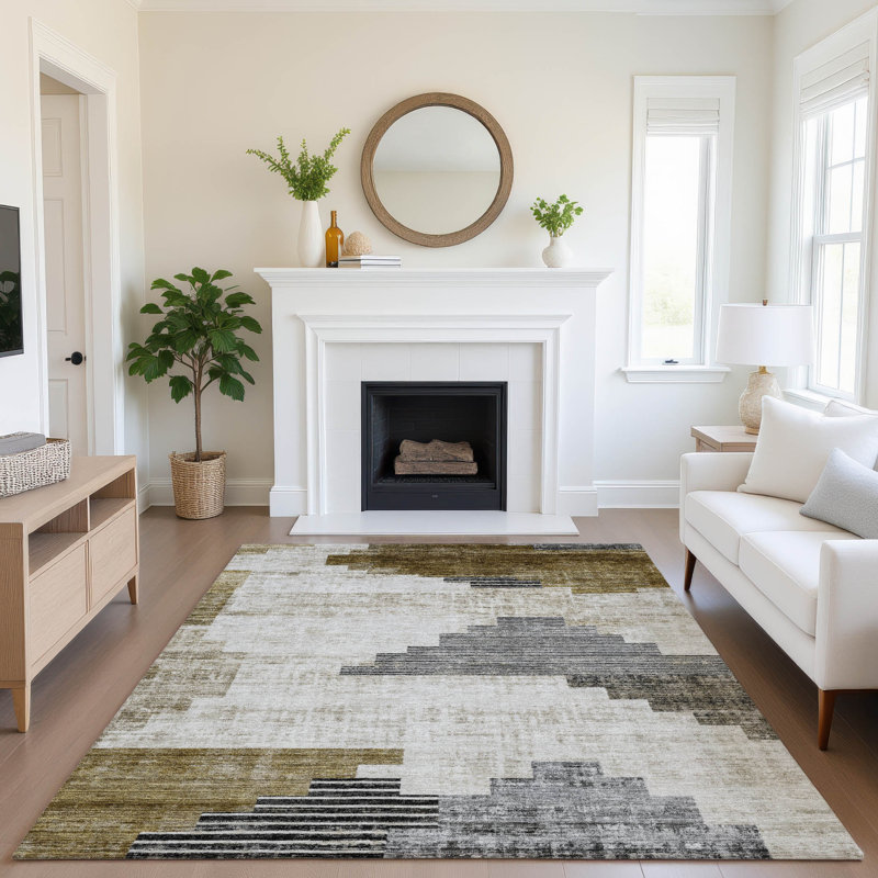 Premium Machine Washable Ashington AMF1829 Geometric Rug, Rectangle 10' x 14'