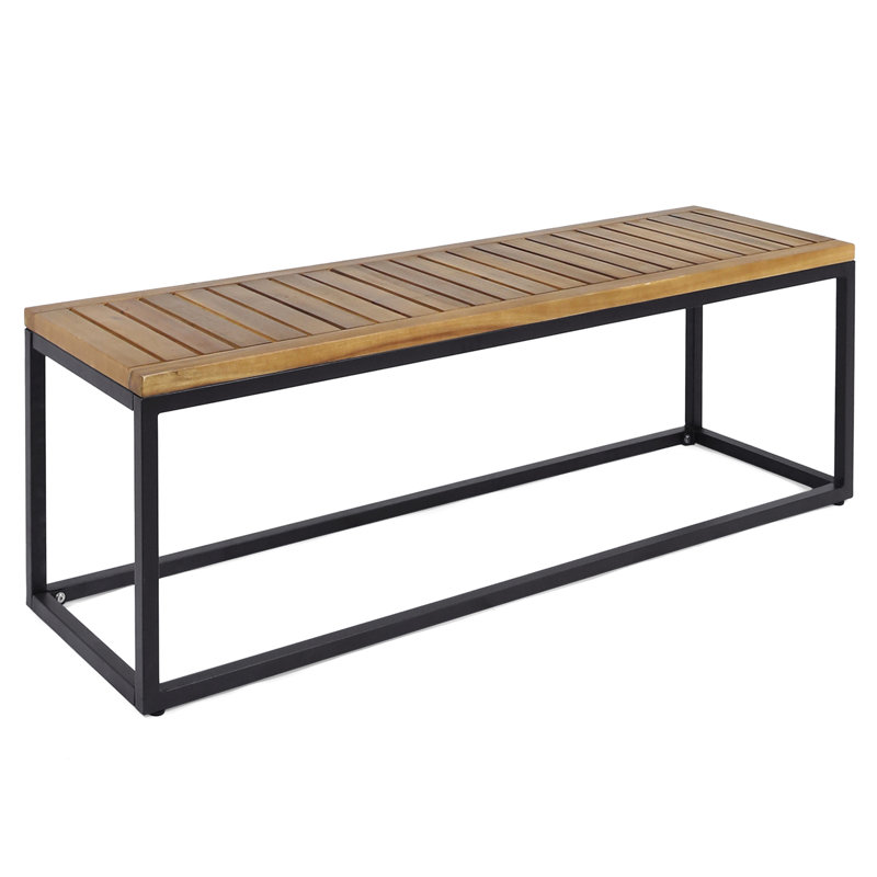 Banc de zone de confort moderne en bois avec structure en fer et finition contemporaine en fer, fabriqué à la main, noir