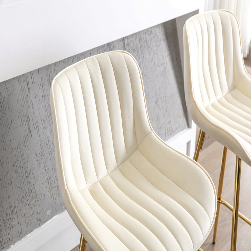 Ensemble de 2 tabourets de bar de 76 cm (30 pouces), avec repose-pieds chromés, revêtement en velours, pieds de tabouret de bar hauts et simples.
