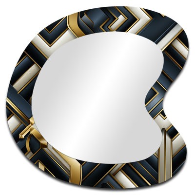 Rétro mosaïque noire et dorée Perspectives I - Miroir mural géométrique moderne à formes asymétriques