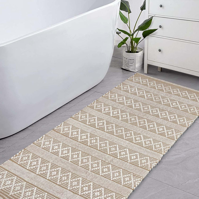 Steverson Cotton Bath Rug, Single - 60" L x 24" W, Beige/Ivory