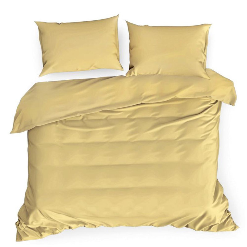 Geanne Cotton Solid Colour Duvet Cover Set with Pillowcases, Kingsize - 2 Pillowcases (70 x 80 cm), Mustard