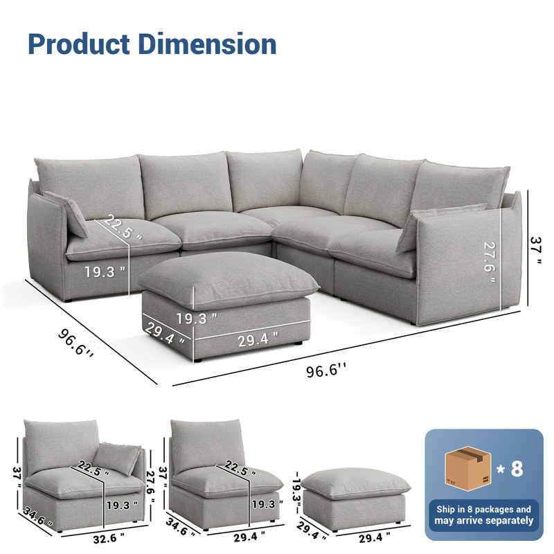 Canapé rembourré en nuage, canapé modulaire modulaire, canapé confort rembourré de duvet moderne avec housse amovible pour salon, siège profond