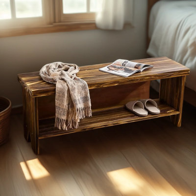 Banc d'entrée de ferme en bois massif avec tablette de rangement, banc d'intérieur rustique pour la chambre à coucher, le couloir ou la salle à manger, conception à assemblage rapide