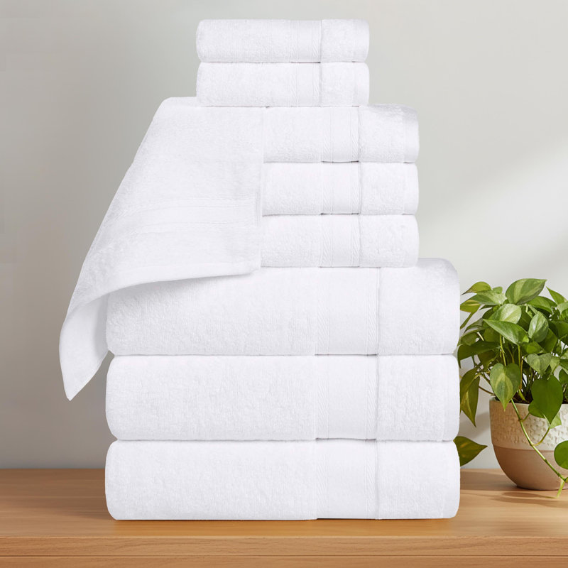 Ensemble de serviettes en coton Blue Nile Mills Zero-Twist avec bordure Dobby - séchage rapide, Blanc