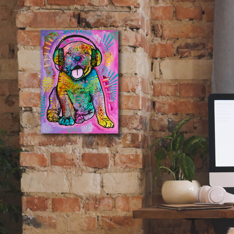 «Headset Puppy» par Dean Russo, art mural sur toile, H 16 po x l 12 po x P 0,75 po