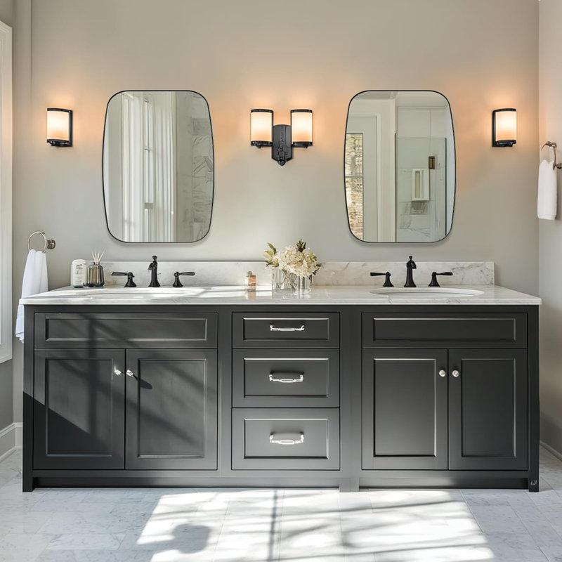 Miroir de salle de bain moderne avec cadre ovale, Noir mat, 30 po x 22 po