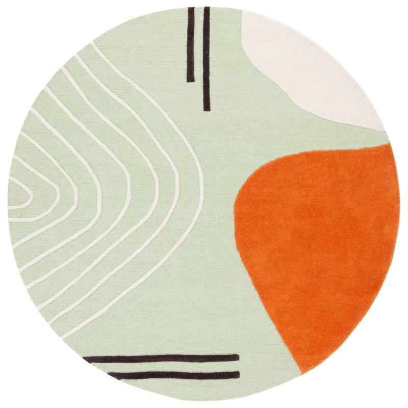 Arabelle Handmade Wool Green/Orange/Brown/Ivory Rug, Round 6'