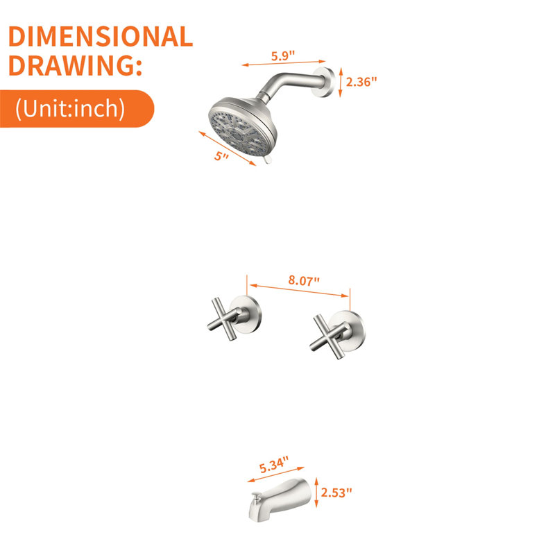 Volume Control Complete Shower System with Rough in-Valve, Brushed Nickel