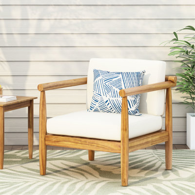 Club Chair In Cream And Brown With Wood Frame Water- Cushions, 28.96"D X 26"H 28"W Modern Cushions + Cream, 28.03"W 26.28"H