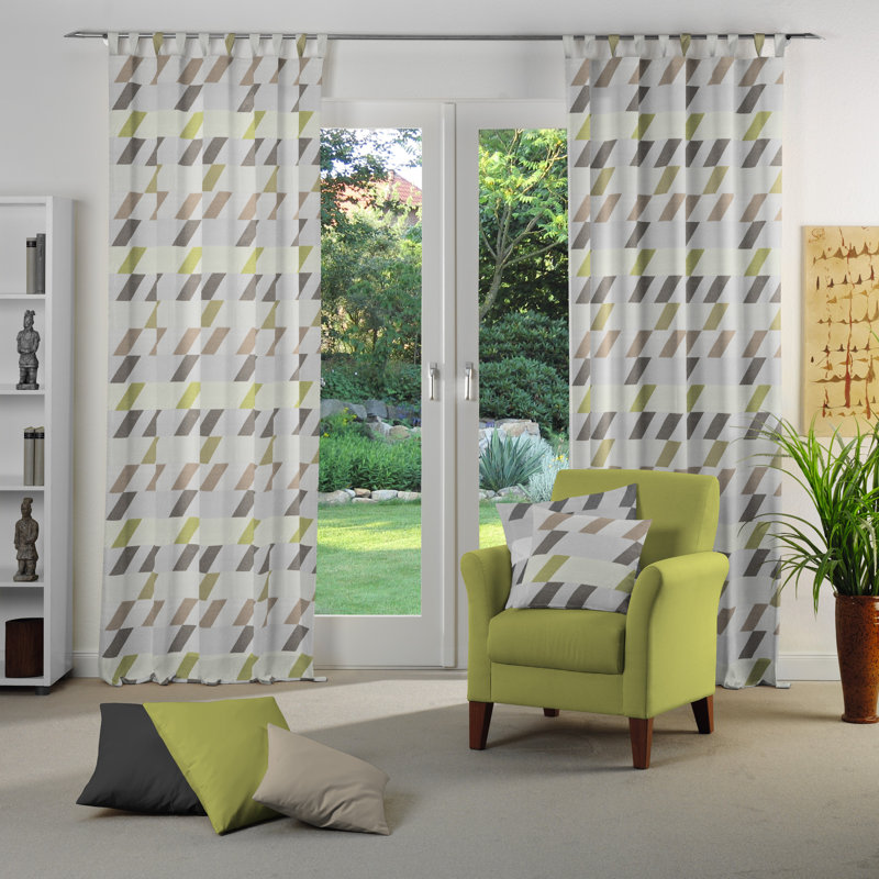 Lopez Room Darkening Curtain Single Panel, 132cm Width x 225cm Drop, Green/Beige/Grey