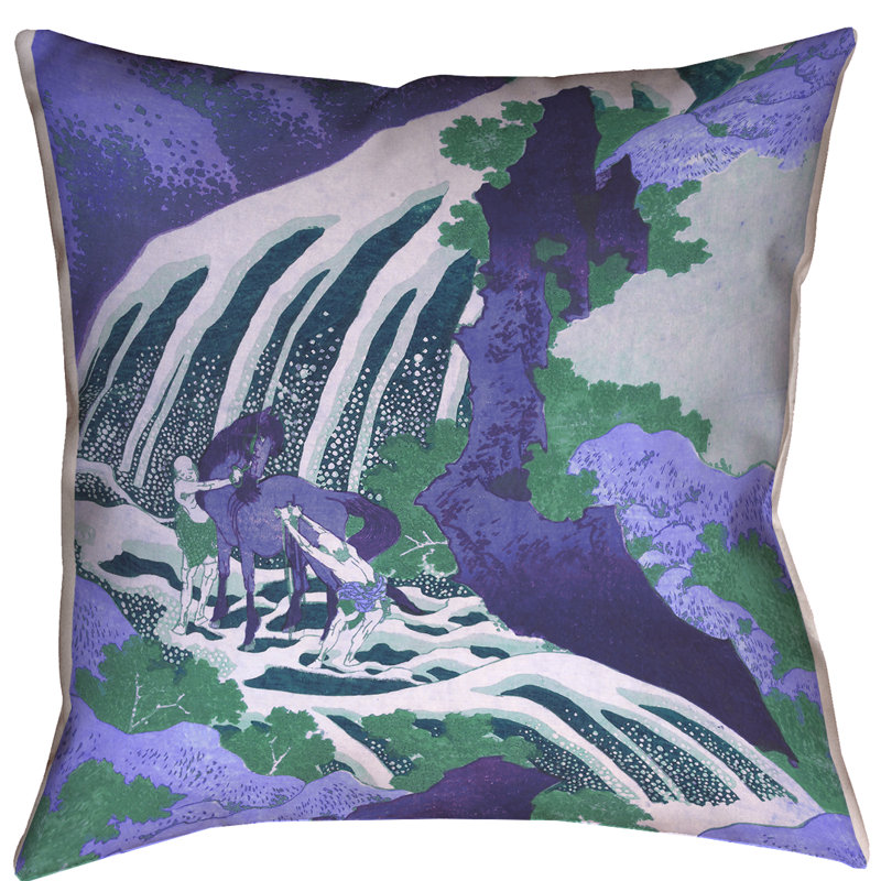 Coussin intérieur/extérieur cheval et chutes d’eau, 20 po x 20 po