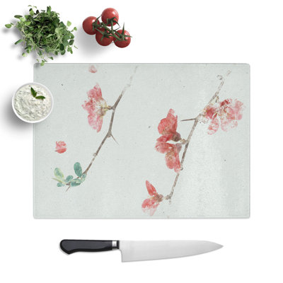 Tempered Glass Pink Flowers & Thorns Chopping Board
