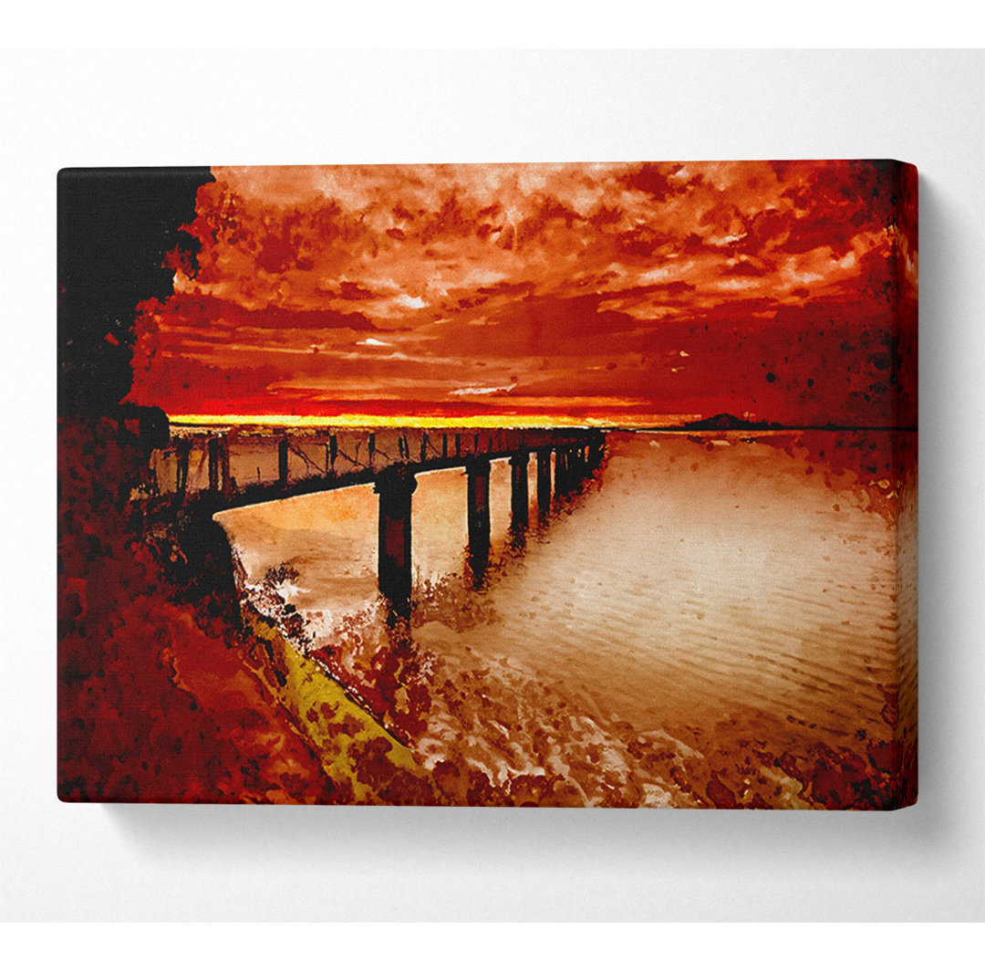 Brücke über den Ozean Orange - Leinwanddrucke auf Wrapped Canvas