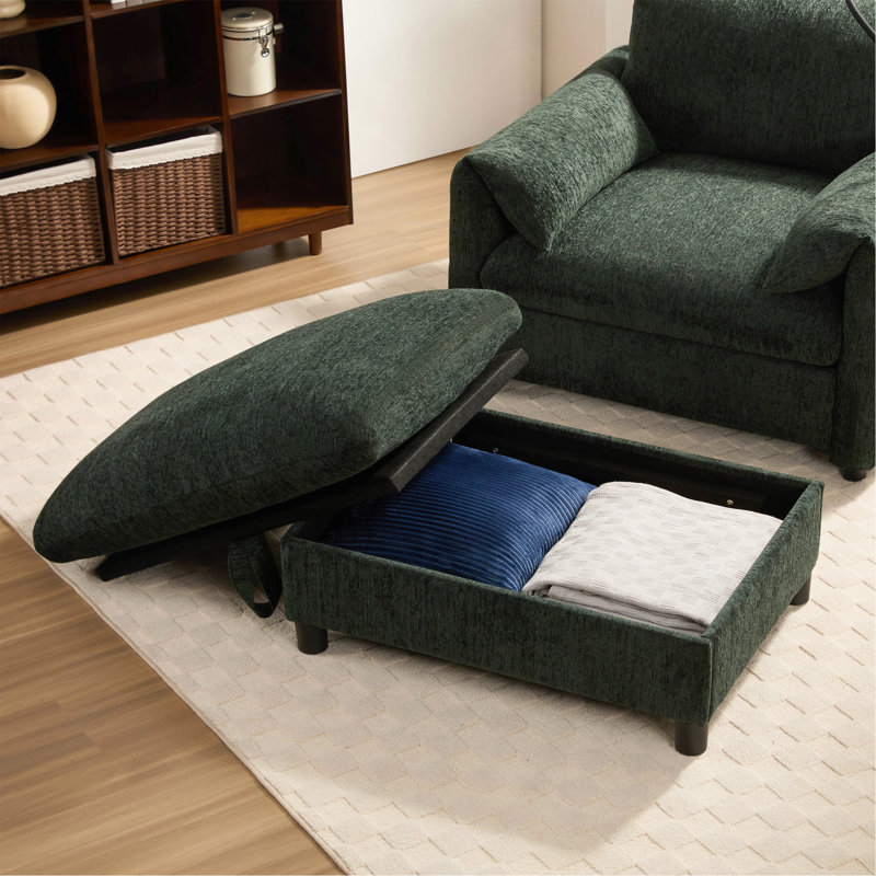 Canapé simple de 38 po avec repose-pieds de rangement, support de téléphone réglable, chargeur USB, poches de rangement latérales, accoudoirs en forme d'oreiller