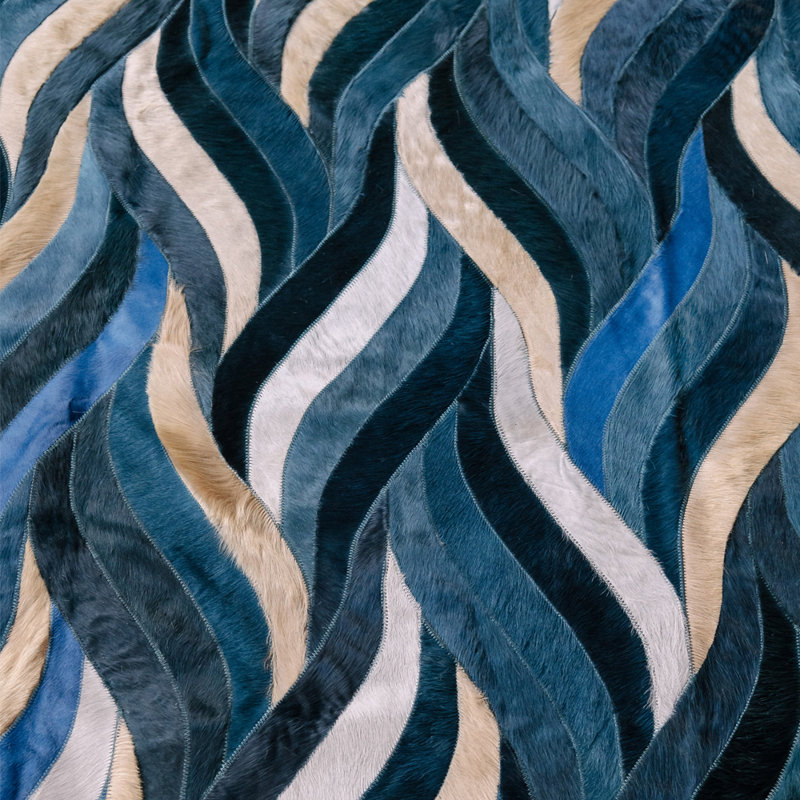 Blue and Teal Cowhide Rectangular Area Rug