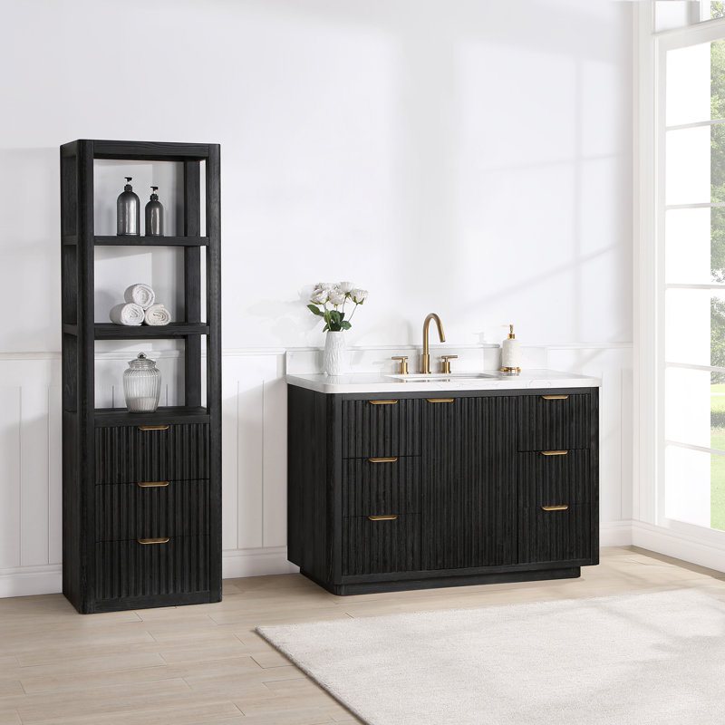 Ensemble de meuble-lavabo simple 48 po Adela, Noir, noir, noir, noir, Blanc / Blanc, Doré