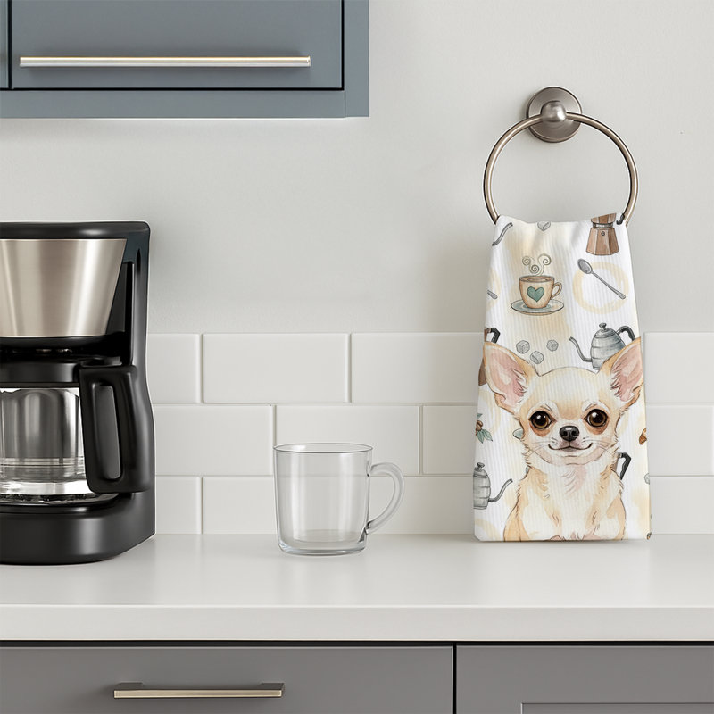 Cream Chihuahua Coffee Bar Kitchen Towel, Cream Chihuahua