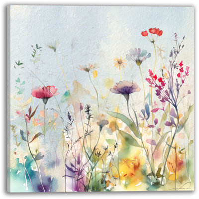 Sunlit Meadow Whispers - aquarelle florale sur toile