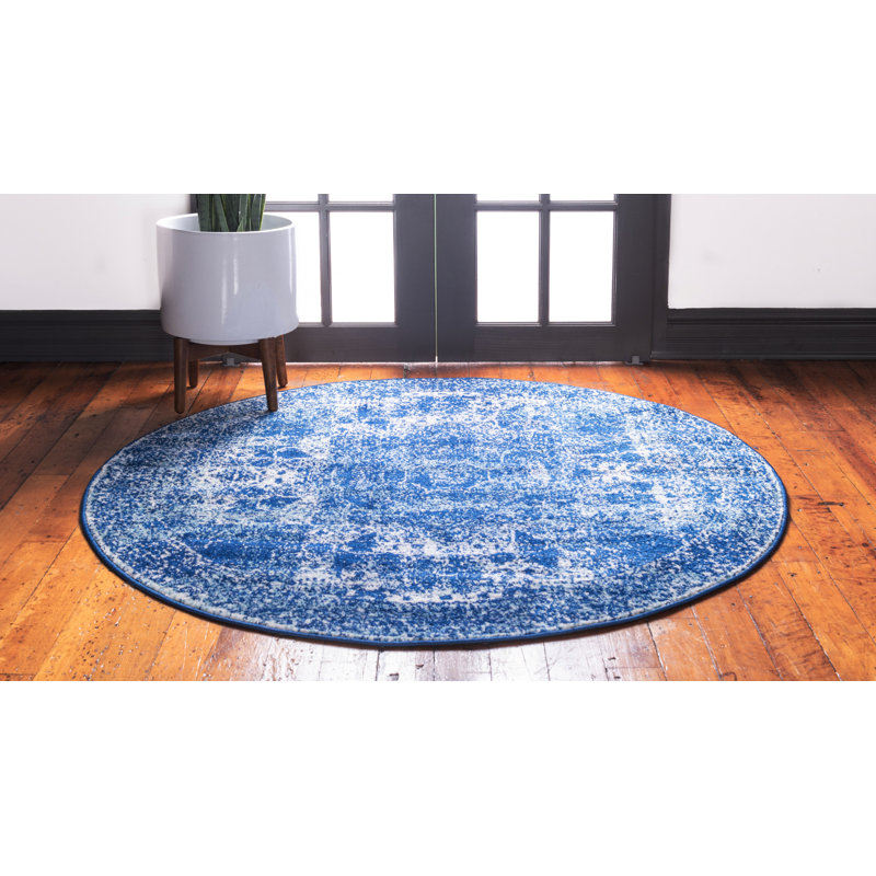 Tapis bleu marine / bleu Rizo Pat, Rond 3 pi