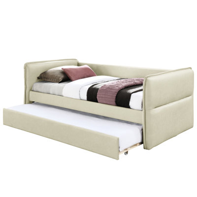 Lit de jour simple au-dessus brun clair avec lit gigogne, 100% tissu pour une pièce de décoration élégante et pratique