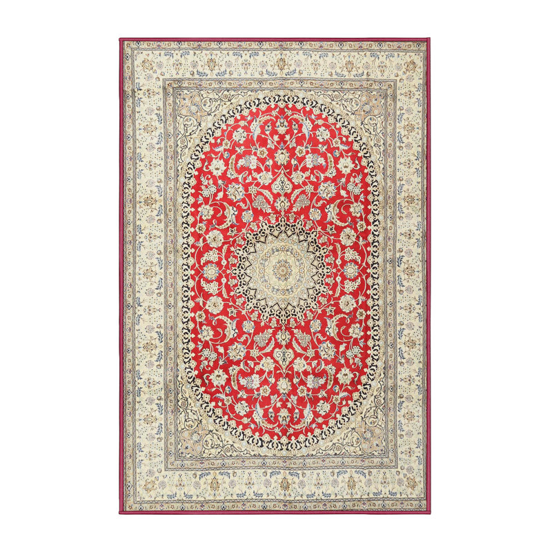 Tapis traditionnel crème / gris / rouge, Rectangle 8 pi x 12 pi