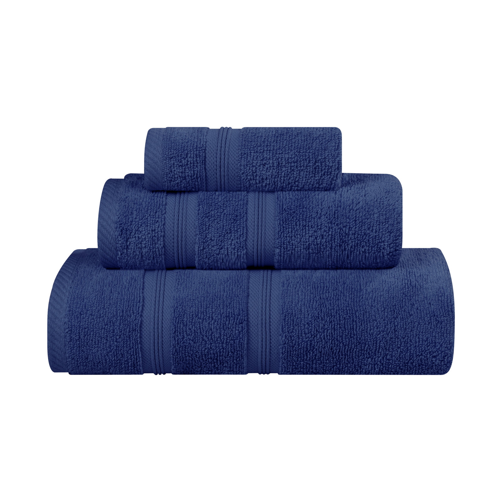 3-Piece Cotton Bath Towel Set, Navy Blue