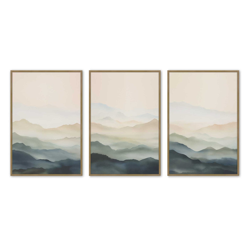 Ensemble de 3 estampes Silent Serenity dans un cadre de citronnelle, 16 po x 12 po, Or brossé, H 25,25 po x l 57,75 po
