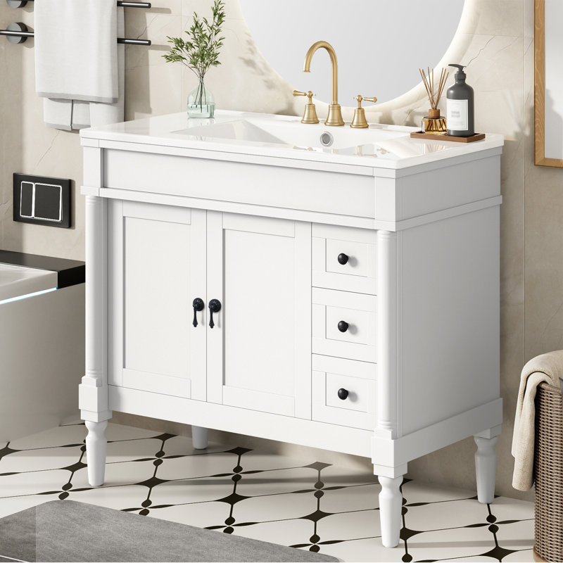 Meuble-lavabo simple 36 po avec lavabo en céramique, Blanc