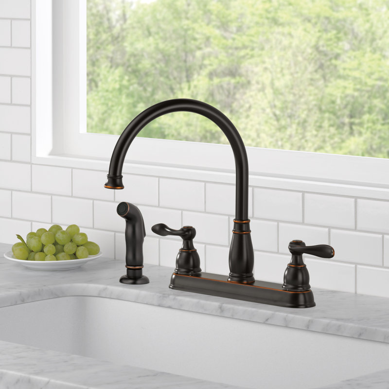 Windemere Two-Handle Kitchen Sink Faucet with Side Sprayer, 3-Hole Kitchen Faucet, Oil Bronze