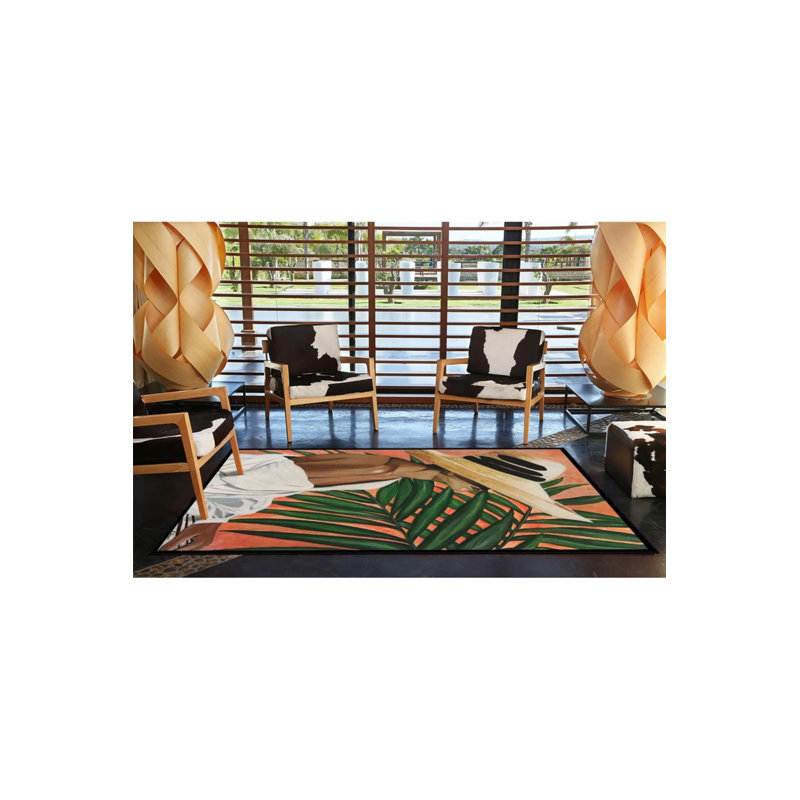 Tapis moderne lavable à motif moderne femme et feuille verte, Rectangle 2 pi 4 po x 4 pi