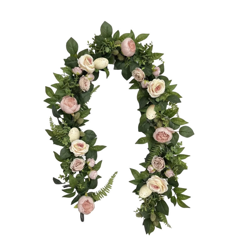 Kbndieu Easter Garland Spring Vine with Easter Eggs Flowers Hanging Rustic Spring Easter Garland String for Home Mantle Fireplace Indoor Decor