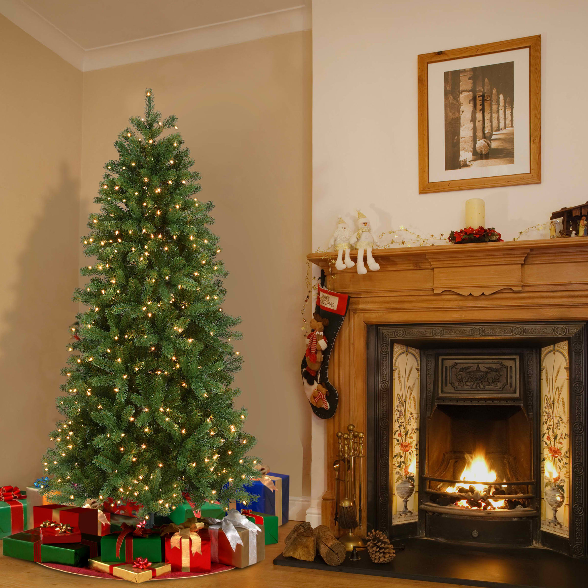 The Holiday Aisle® Downswept Douglas Slim Fir Tree with Clear Lights, 6.5'