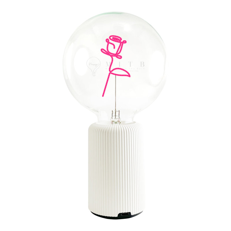 Ampoule ROSE rouge avec base Lampe de table PORTABLE Pop Nomad, Blanc, H 19 po x l 4,92 po x P 13 po