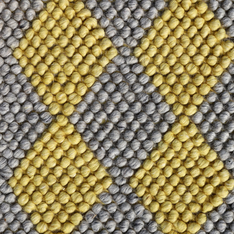 Bubble Argyle Loop Pile Weave Yellow & Grey Wool Area Rug By Tufty Home, Rectangle 2' x 3'