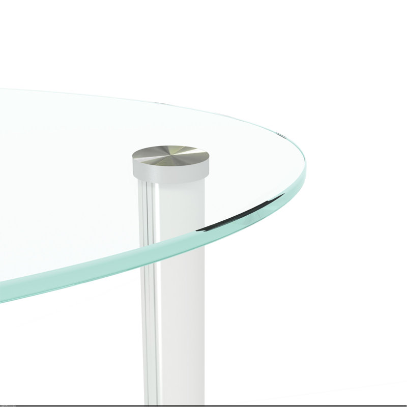Table basse ovale transparente en verre, table moderne avec pieds en acier inoxydable, table à thé en verre à 3 couches pour le salon