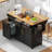 59.3" Kitchen Island With Storage 2 Pull Out Cabinet Organizers & Rubber Wood Drop Leaf, Rolling Kitchen Island With Trash Can Storage, Power Outlet, Spice & Towel Rack For Kitchen, Dining-114228956