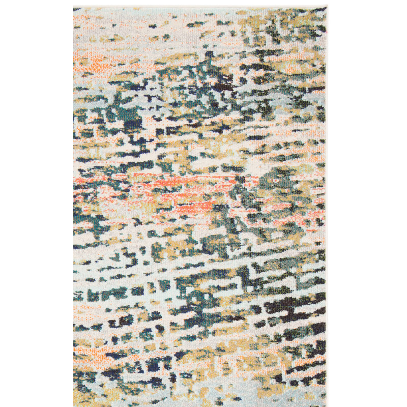 Tapis beige / bleu marine à motif abstrait Felty, Tapis de couloir 2 pi 2 po x 10 pi