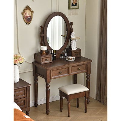 Table de coiffeuse en bois d'hévéa de style américain avec tiroirs de rangement multiples