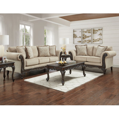 Halima Carved Wood Frame 5-piece Living Room Set