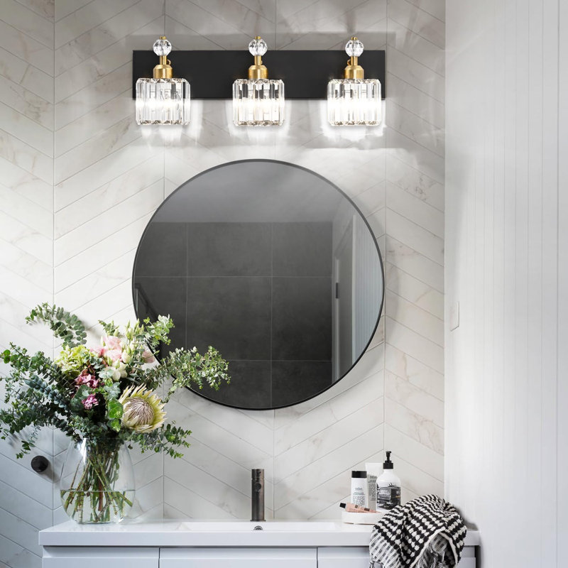 Luminaire de salle de bain Modern Crystal, Noir mat / Or