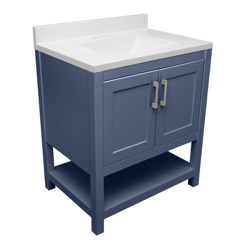 25'' Single Bathroom Vanity with Cultured Marble Top, Navy Blue