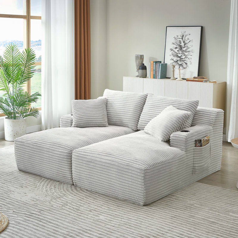 Méridienne double compressible avec porte-gobelets - aucun assemblage requis, causeuse moelleuse moderne pour la lecture de salon à l'intérieur