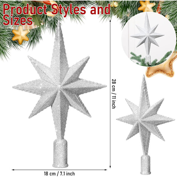 The Holiday Aisle® Silver Christmas Star Tree Topper Bethlehem Glitter ...
