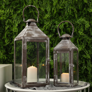 2 Piece Brush Decorative Lanterns 17.5inch & 13.5inch