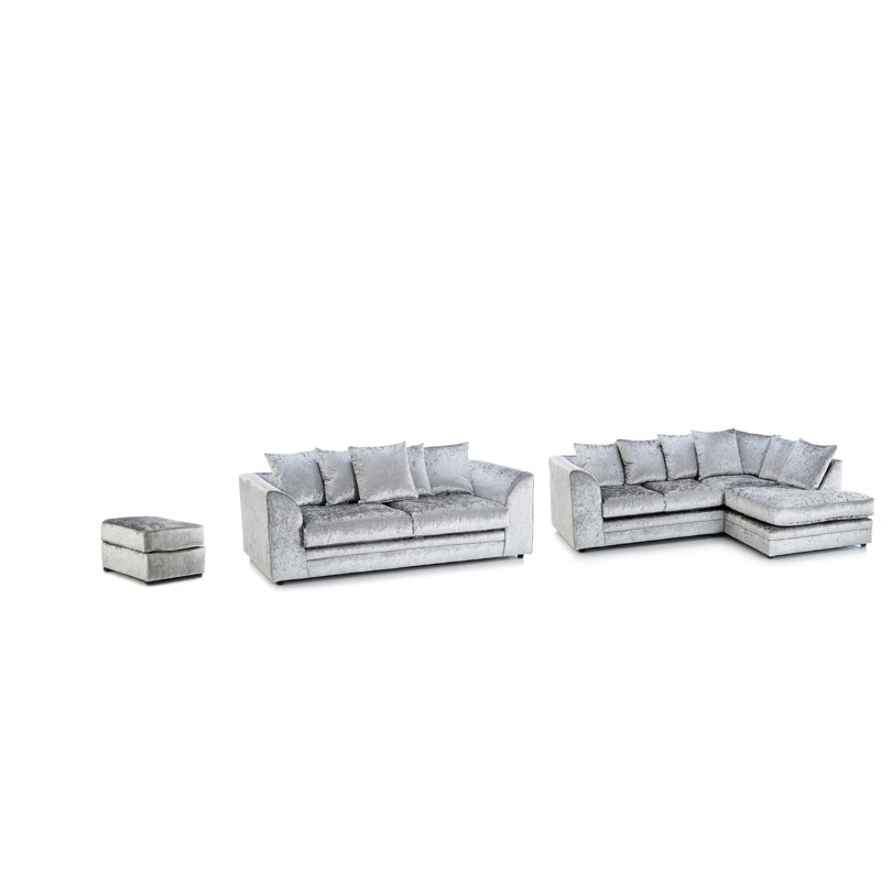 Romelia 3 - Piece Velvet Living Room Set, Silver, Right Hand