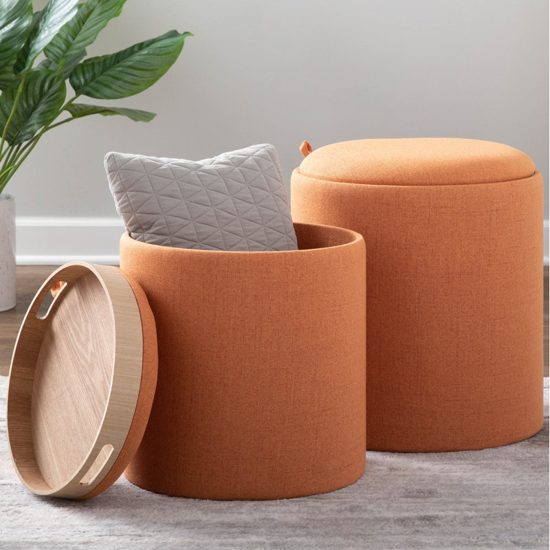 Repose-pieds rond avec rangement 15,5 po Alvena, Orange