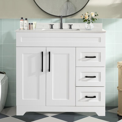 35.4" Modern Bathroom Vanit With Engineered Stone Top Ceramic Sink Set